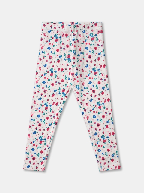 

R&B Girls White & Blue Printed Cotton Ankle Length Leggings