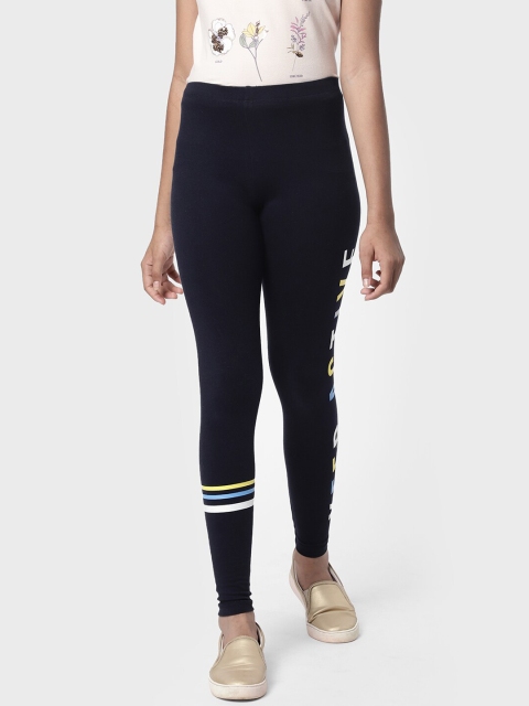 

R&B Teen Teen Girls Navy Blue Printed Cotton Ankle Length Leggings