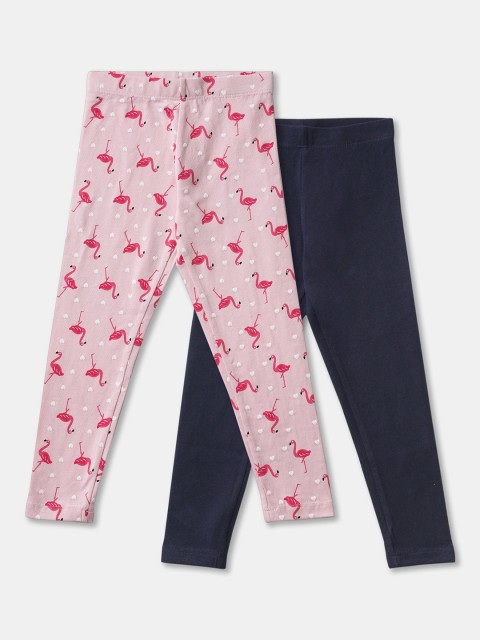 

R&B Girls Pack Of 2 Printed Cotton Ankle Length Leggings, Pink