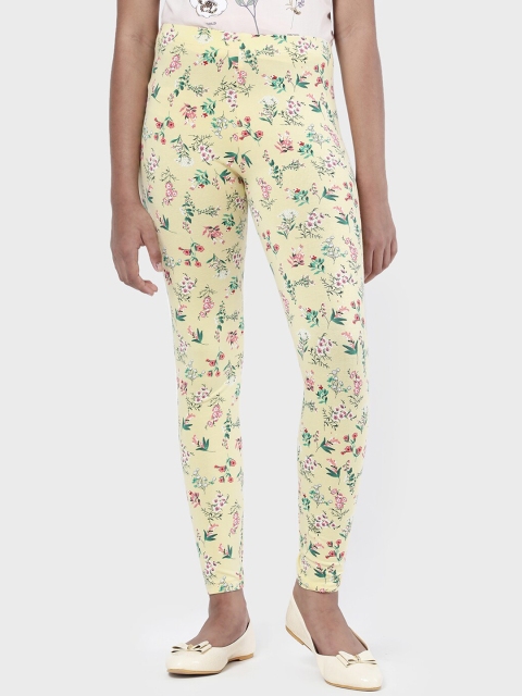

R&B Girls Yellow & Green Printed Cotton Ankle Length Leggings