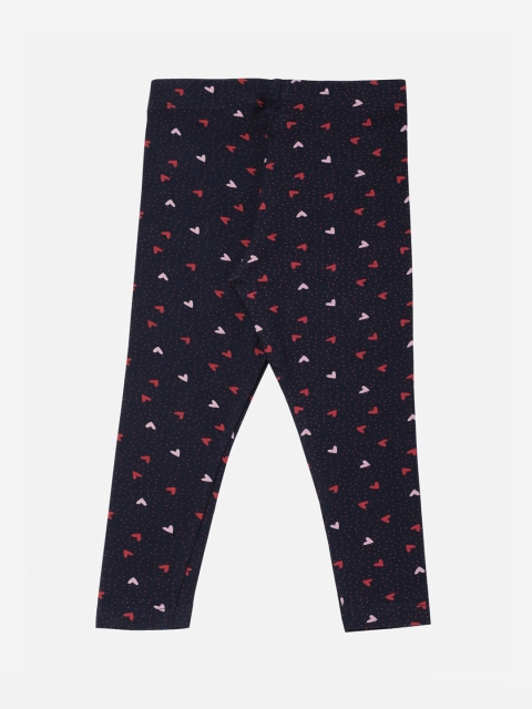 

R&B Girls Navy Blue Heart Printed Leggings