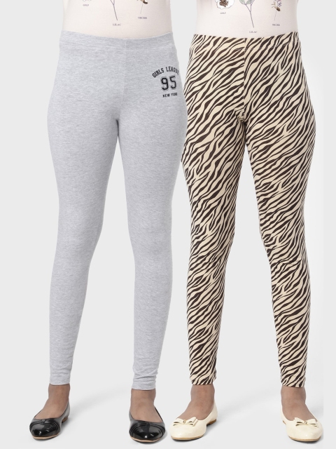 

R&B Girls Pack Of 2 Printed Cotton Ankle Length Leggings, Brown