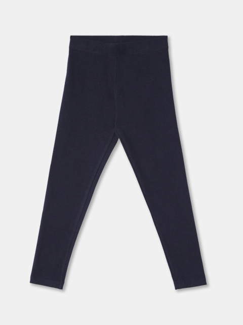 

R&B Girls Navy Blue Solid Cotton Ankle-Length Leggings