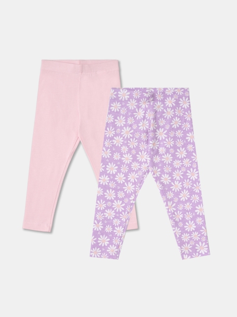 

R&B Girls Pack of 2 Pink & Purple Cotton Ankle Length Leggings