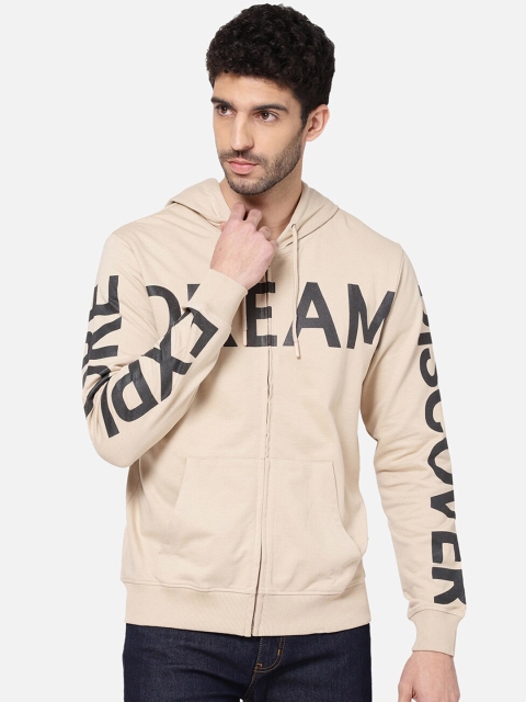 

R&B Men Beige Open Front Hood Jacket