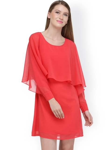 

Magnetic Designs Women Coral Red Solid Layered A-Line Dress