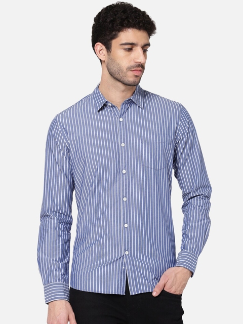 

R&B Men Blue Classic Slim Fit Striped Casual Shirt