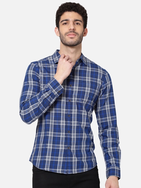 

R&B Men Blue Classic Slim Fit Tartan Checks Checked Casual Shirt