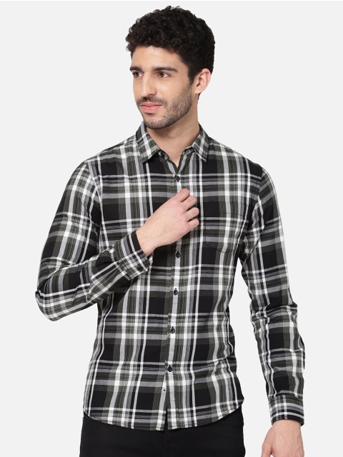 

R&B Men Black Classic Slim Fit Tartan Checks Checked Casual Shirt