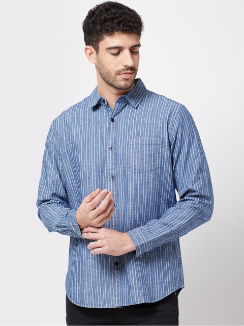 

R&B Men Blue Classic Slim Fit Striped Casual Shirt