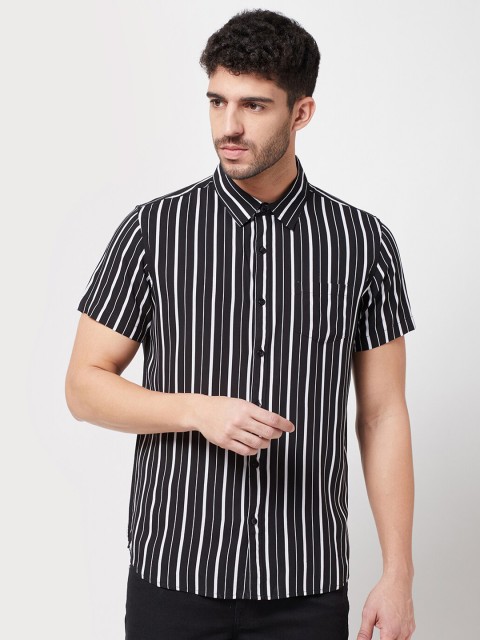 

R&B Men Black Classic Slim Fit Striped Casual Shirt