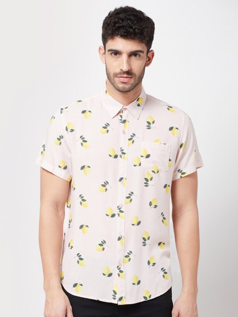 

R&B Men Pink Classic Slim Fit Floral Printed Casual Shirt