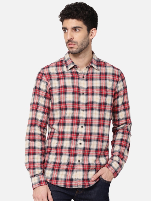 

R&B Men Red Classic Slim Fit Checked Cotton Casual Shirt