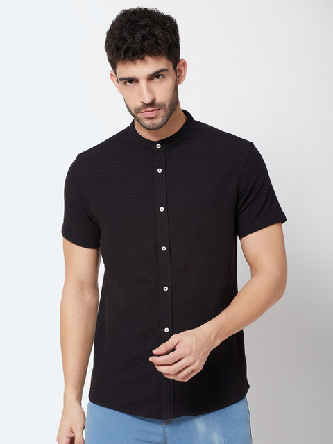 

R&B Men Black Classic Cotton Casual Shirt