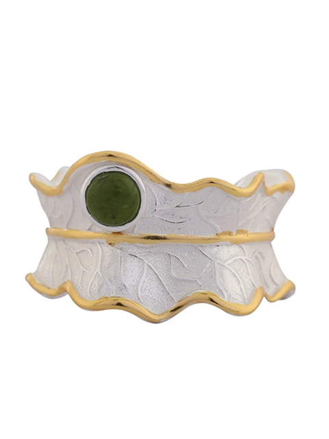 

THE JEWEL FACTOR Women Silver-Toned & Green Stone Studded Finger Ring