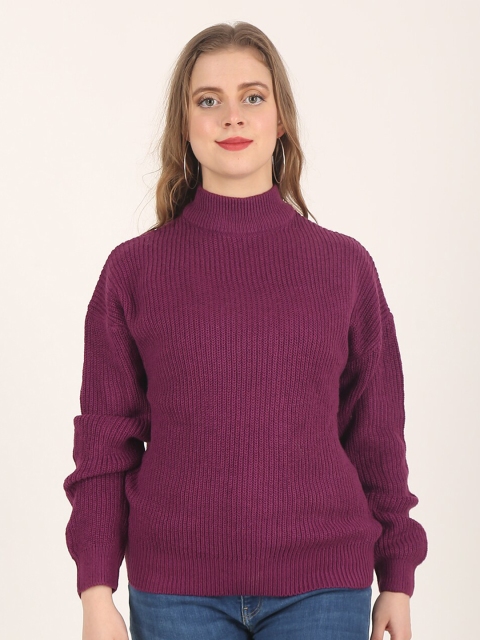 

NoBarr Women Magenta Acrylic Turtle Neck Full Sleeve Sweater