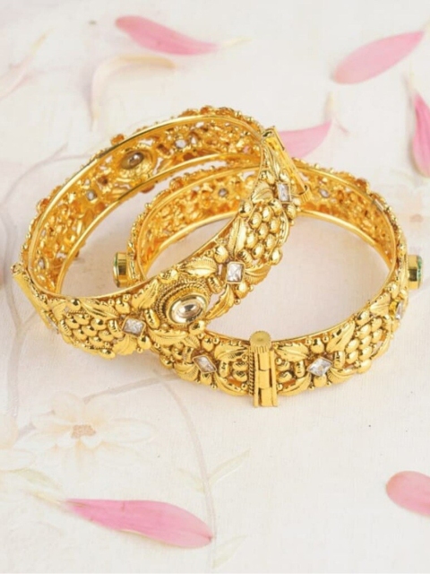 

FIROZA Set Of 2 Gold-Plated Kundan Studded Bangles