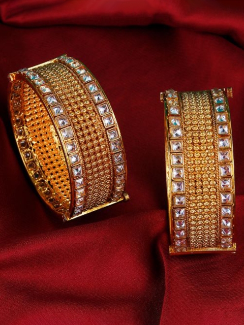 

FIROZA Pack Of 2 Gold-Plated Stone Studded Bangle