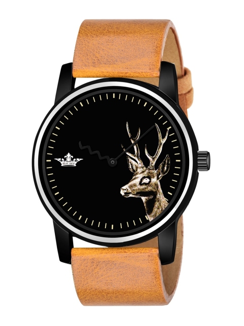 

FERRIZZO Men Black Embellished Dial & Orange Straps Analogue Watch
