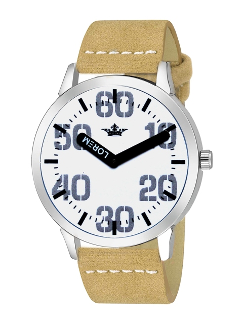 

FERRIZZO Men White Printed Dial & Beige Straps Analogue Watch