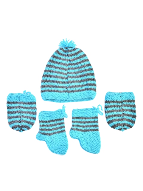 

The Original Knit Kids Pack of 3 Blue Striped Beanie, Socks & Mittens