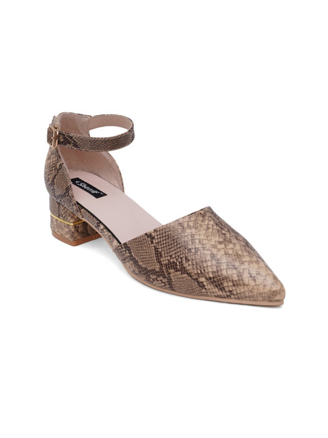 

Sherrif Shoes Beige Textured Block Pumps with Buckles