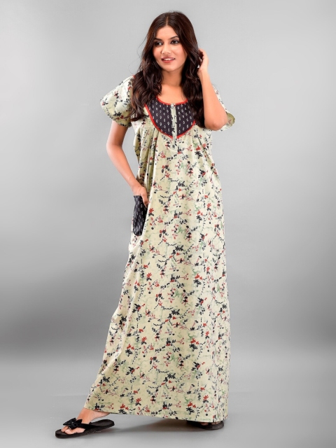 

Apratim Green Printed Maxi Nightdress