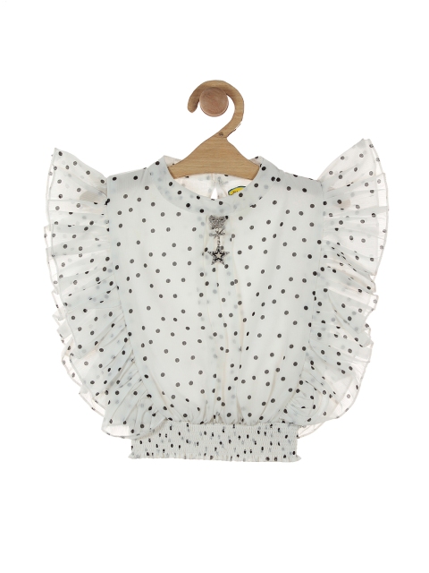 

Lil Lollipop White Polka Dot Print Ruffles Top