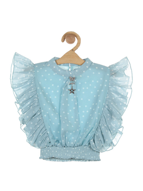 

Lil Lollipop Blue Print Ruffles Pure Cotton Blouson Top