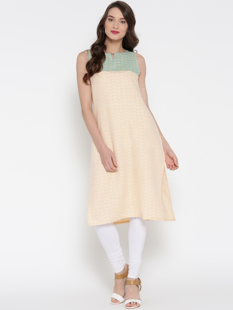 

AURELIA Women Cream-Coloured Woven Design Straight Kurta