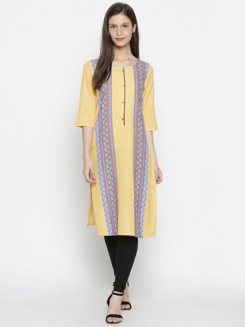 

AURELIA Women Yellow Woven Design Straight Kurta