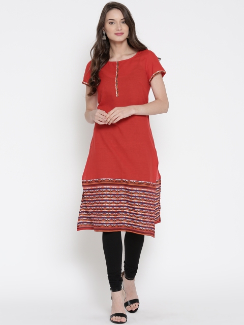 

AURELIA Women Red Woven Design Straight Kurta