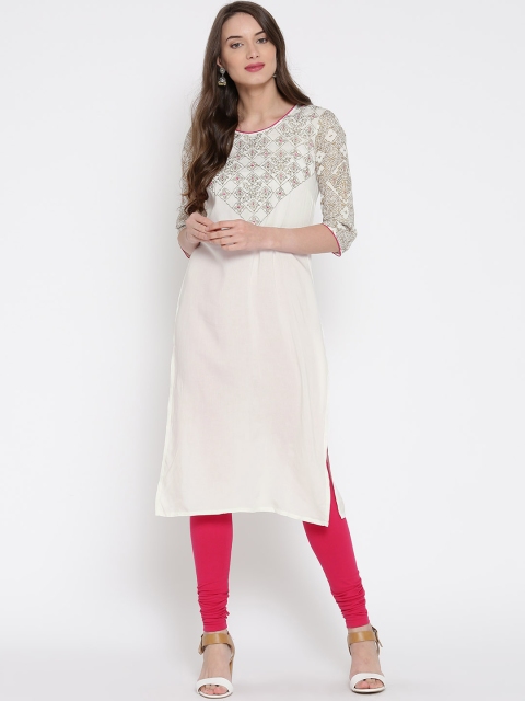 

AURELIA Women White Yoke Design Straight Kurta