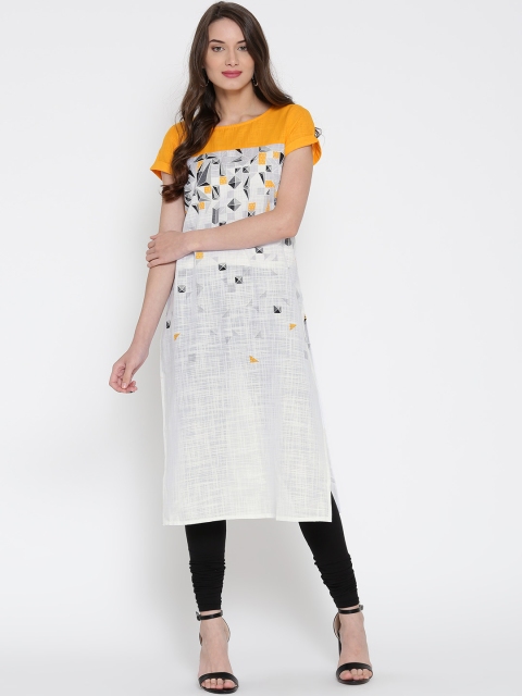 

AURELIA Women White Printed Straight Kurta
