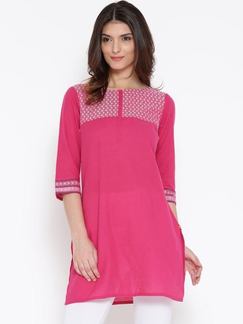 

AURELIA Women Pink Woven Design Straight Kurta