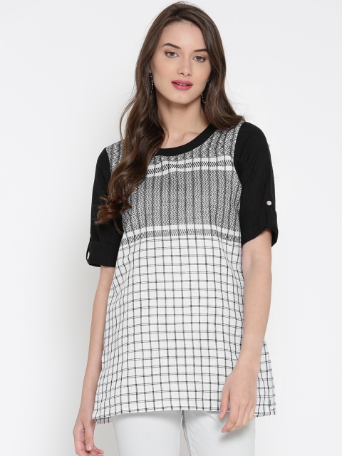 

AURELIA White & Black Checked Pure Cotton Kurti