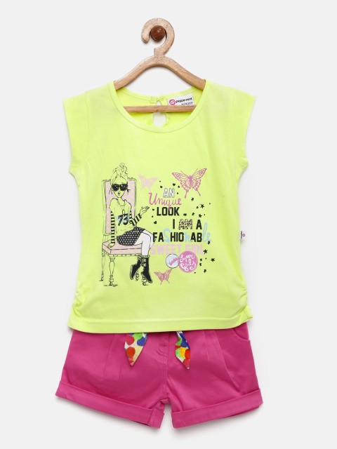 

Peppermint Girls Green & Pink Printed Clothing Set