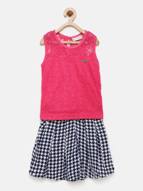 

Peppermint Girls Pink & Navy Printed Clothing Set