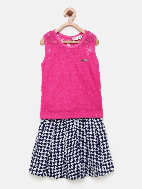 

Peppermint Girls Pink & Navy Printed Clothing Set