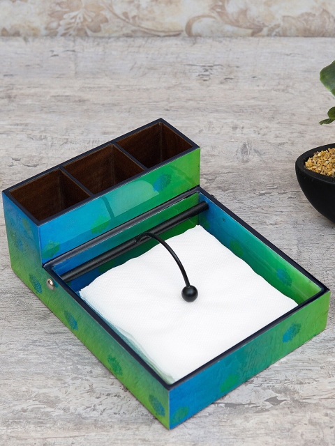 

StatueStudio Blue & Green Printed Wooden Tissue & Napkin Holder