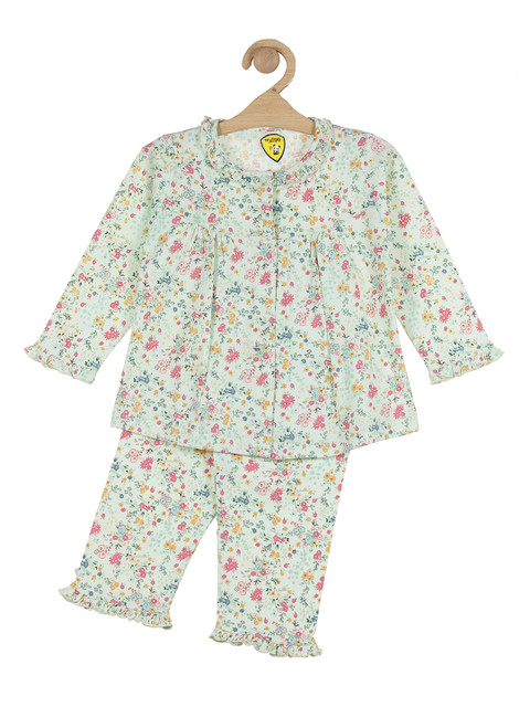 

Lil Lollipop Girls Green & Pink Printed Night suit