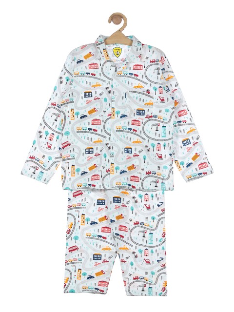 

Lil Lollipop Unisex Kids White & Yellow Printed Night suit