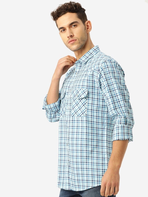 

STROP Men Blue Checked Casual Cotton Shirt