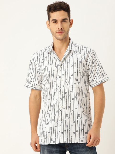 

STROP Men White Printed Casual Shirt