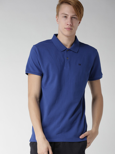 

Scotch & Soda Men Blue Solid Polo Collar T-shirt