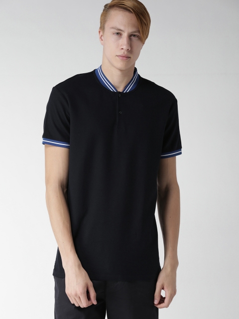 

Scotch & Soda Men Navy Solid Stand Collar T-shirt, Navy blue