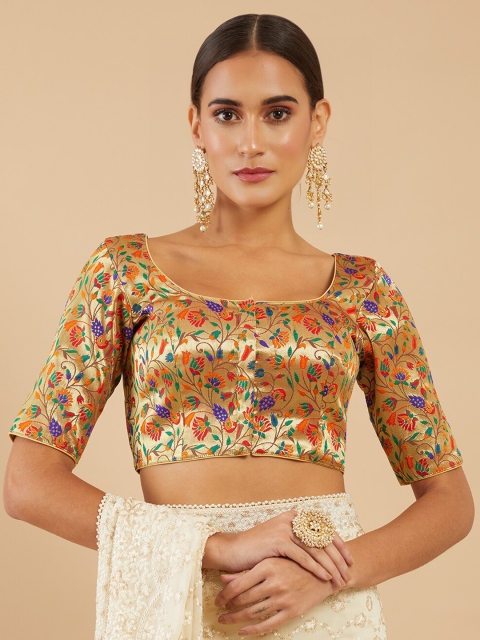 

Soch Gold-Coloured & Orange Printed Art Silk Saree Blouse