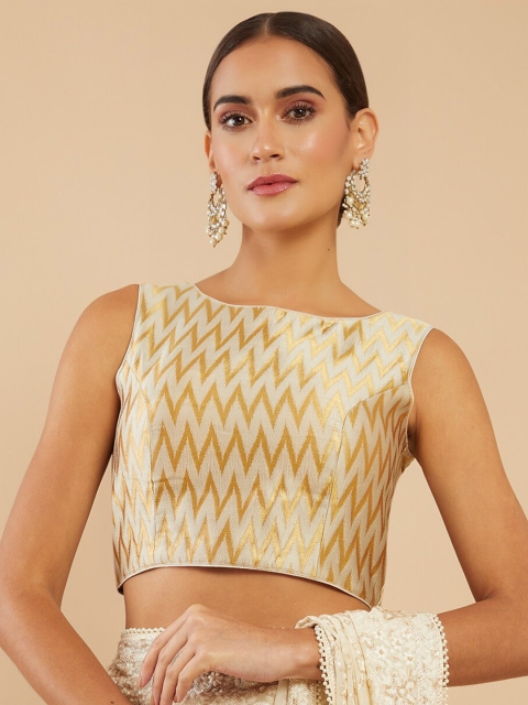 

Soch Women Grey & Gold-Colored Printed Saree Blouse