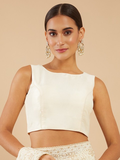

Soch Women Cream Solid Saree Blouse