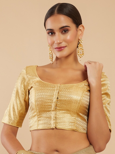

Soch Women Golden Printed Brocade Saree Blouse, Gold